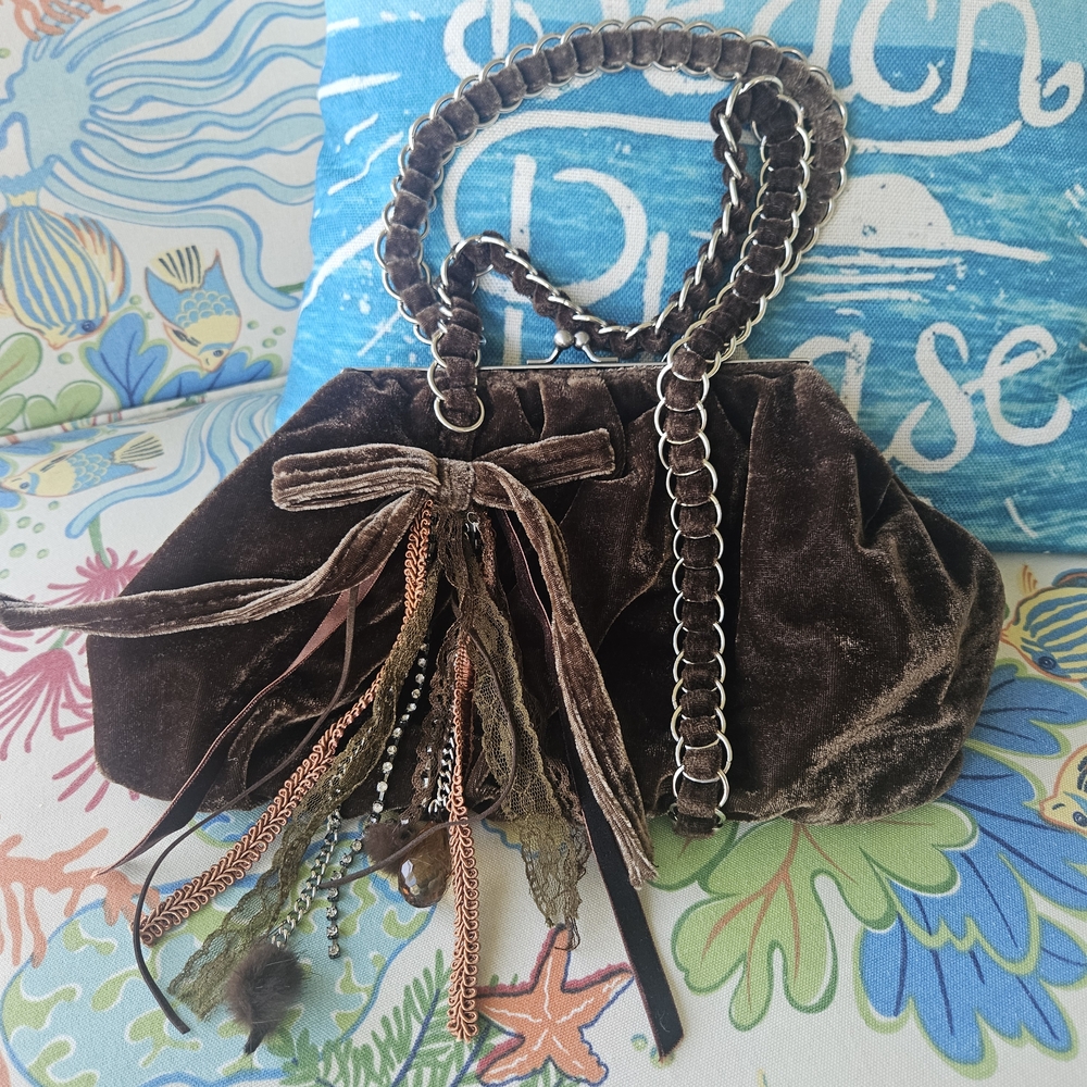 Elegant Velvet Brown Handbag